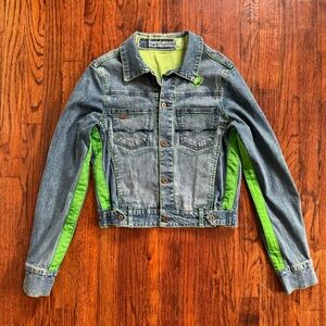 PEPE JEANS LONDON DENIM JACKET WITH LIME GREEN ACCENT